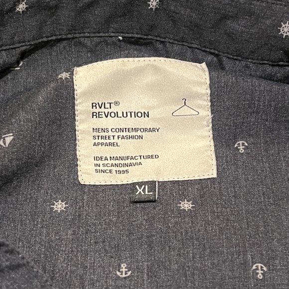 RVLT Revolution Nautical Short Sleeve Button Down Gray Black XL - Picture 3 of 4